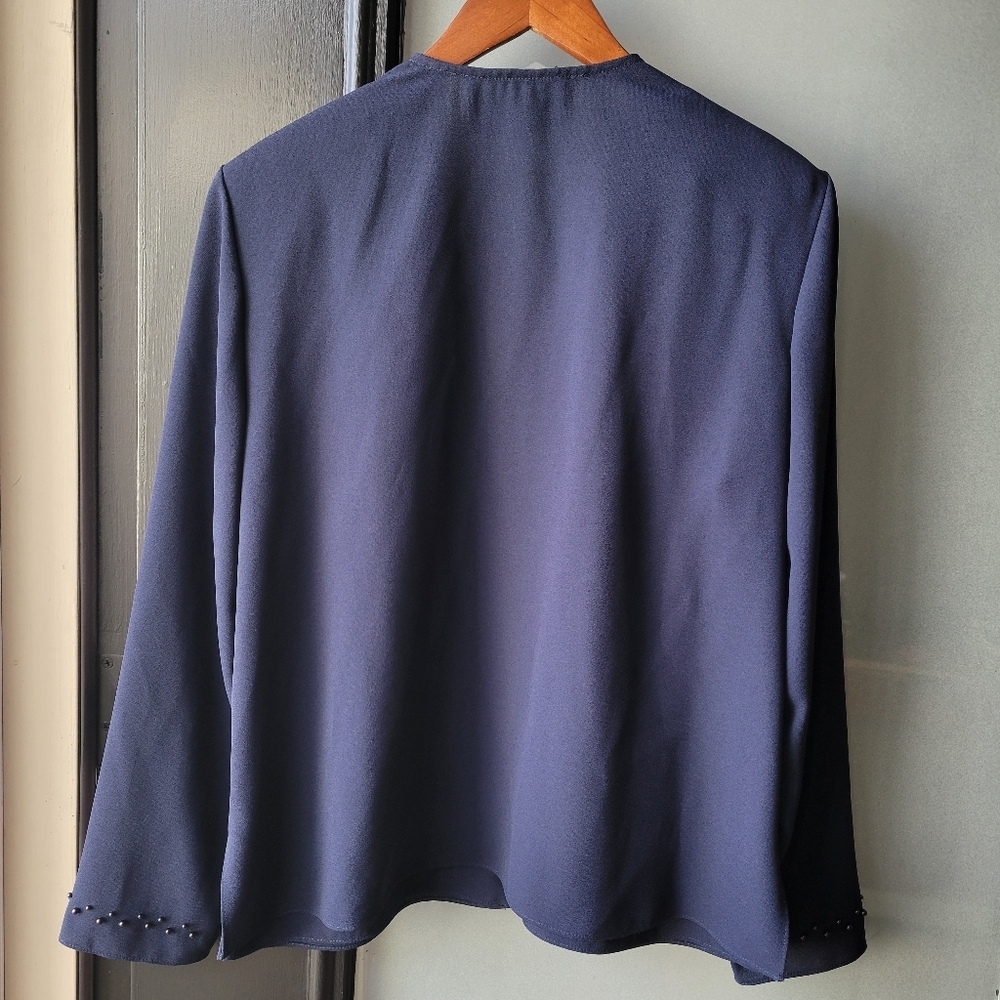 Navy Blue Beaded Open-front Blazer by Ursula of Switzerland Size 16 Made in USA - Picture 5 of 13